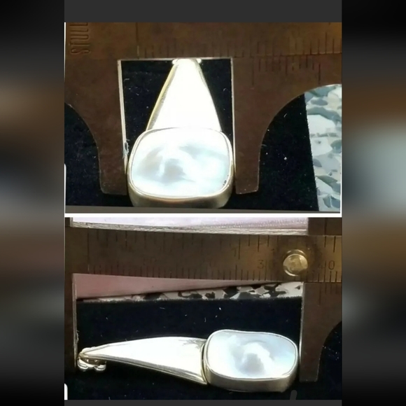 Earrings 14k Gold Blister Pearl Drop Vintage -Gemstone Earrings-Estate  9.6g - Picture 11 of 12